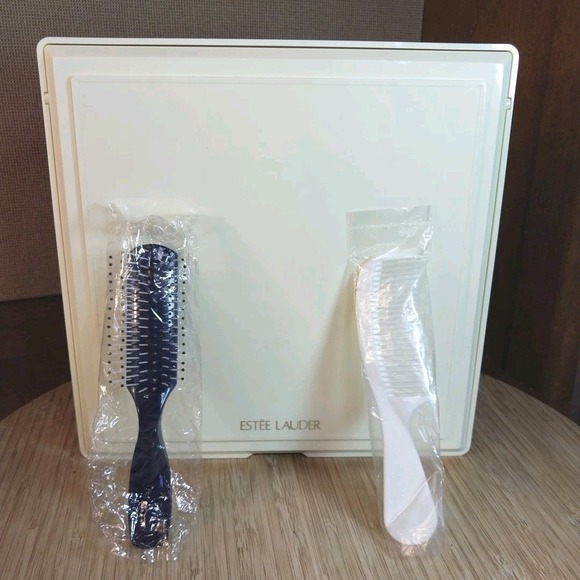 Vtg Estee Lauder Brush/Comb With Ivory Hard Plastic Makeup Case Jewelry Box 90s - Picture 2 of 16